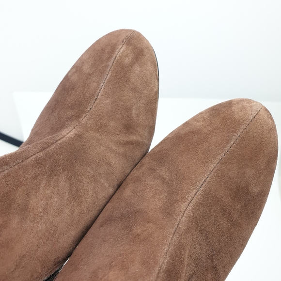 Beverly Feldman Booties brown suede snake print wedge 4" zipped up almond toe 7 - Picture 11 of 15